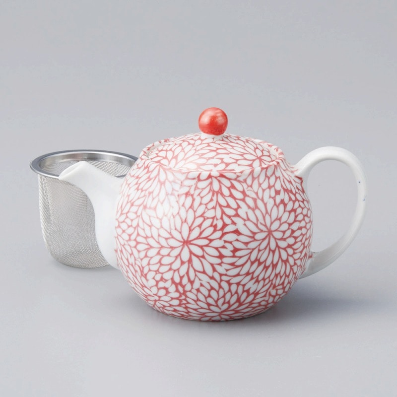 金正陶器 菊牡丹ミニポット(赤)(アミ付) 1個(ご注文単位1個)【直送品】