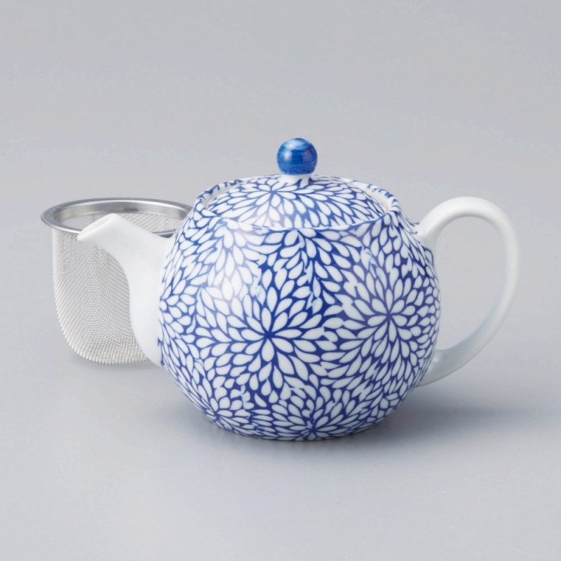 金正陶器 菊牡丹ミニポット(青)(アミ付) 1個(ご注文単位1個)【直送品】