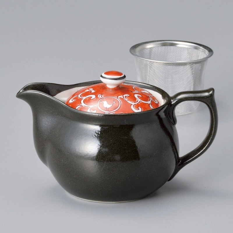 金正陶器 赤絵小鳥ポット(アミ付) 1個(ご注文単位1個)【直送品】