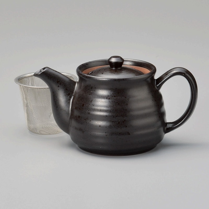 金正陶器 黒釉六兵ポット(カゴアミ付) 1個(ご注文単位1個)【直送品】