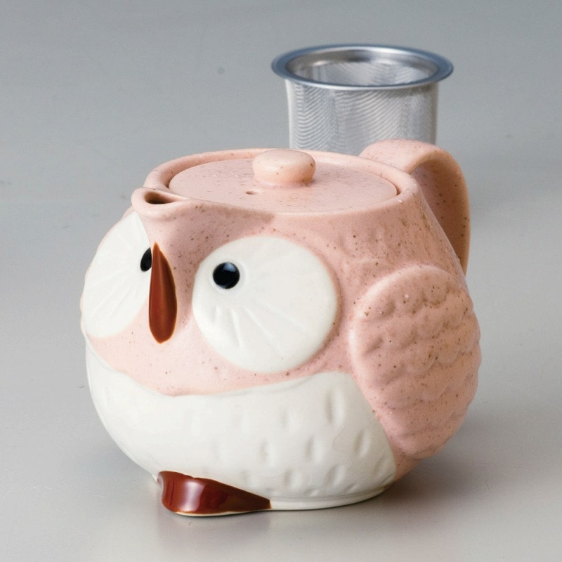 金正陶器 ふくろうポット(ピンク)(カゴアミ付) 1個(ご注文単位1個)【直送品】