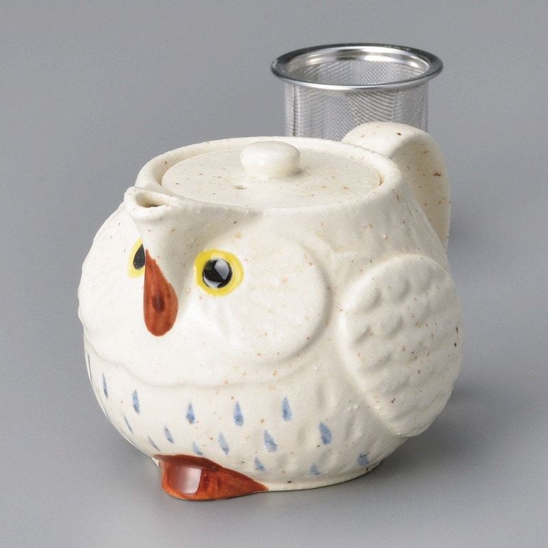 金正陶器 ふくろうポット(白)(アミ付) 1個(ご注文単位1個)【直送品】