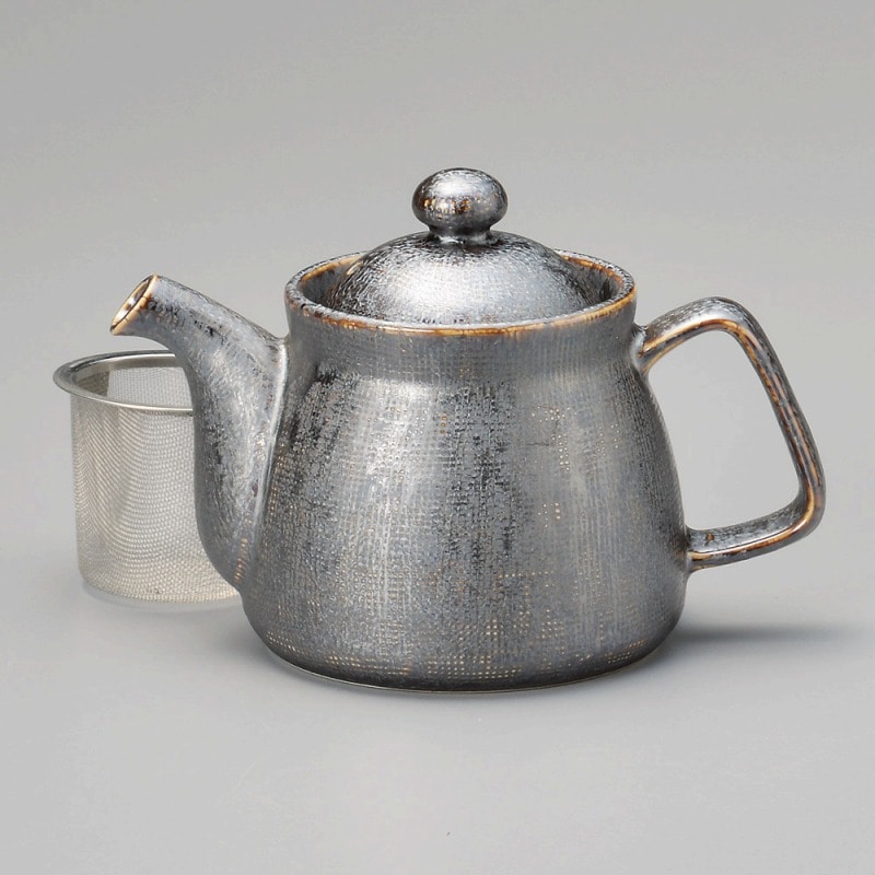 金正陶器 黒マット 布目ポット(アミ付) 1個(ご注文単位1個)【直送品】