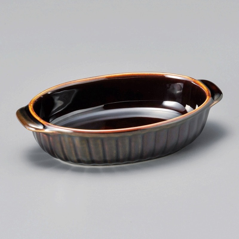 金正陶器 アメ楕円グラタン 1個(ご注文単位1個)【直送品】