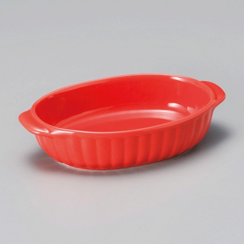 金正陶器 レッド両手楕円グラタン 1個(ご注文単位1個)【直送品】