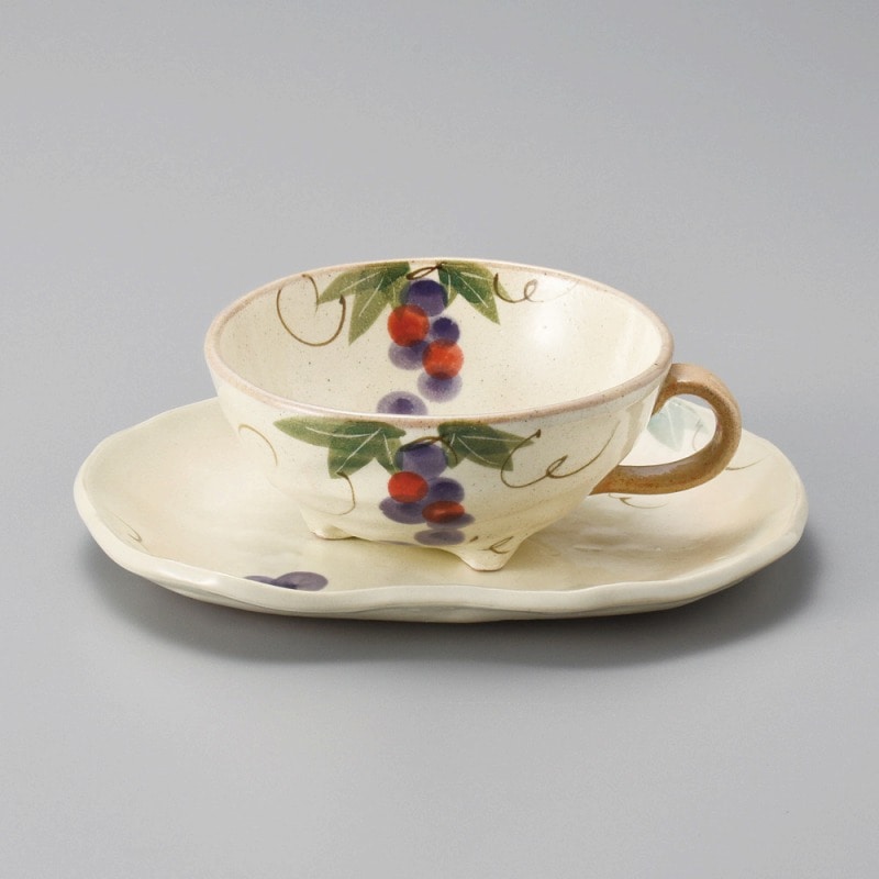 金正陶器 二彩ぶどうティー&スープ(赤) 1個(ご注文単位1個)【直送品】