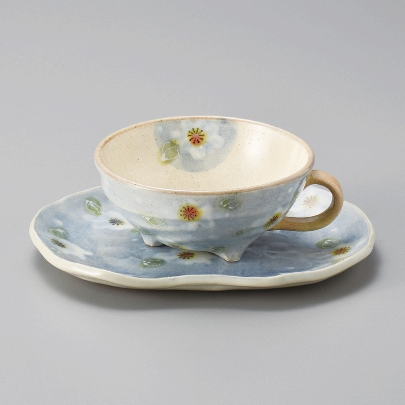 金正陶器 粉引花染ティー&スープ(青) 1個(ご注文単位1個)【直送品】