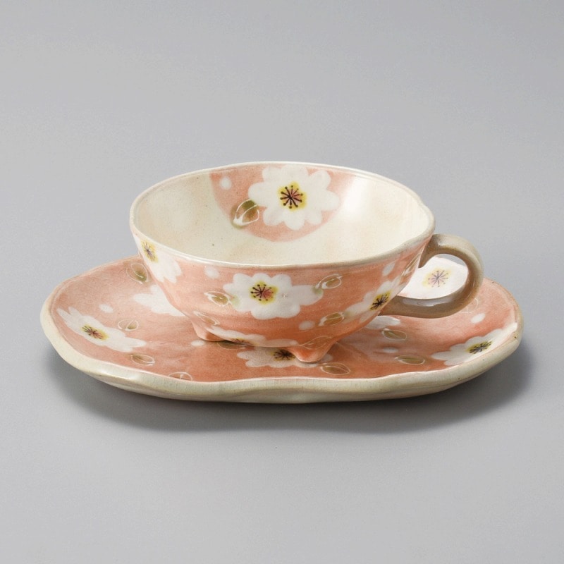 金正陶器 粉引花染ティー&スープ(赤) 1個(ご注文単位1個)【直送品】