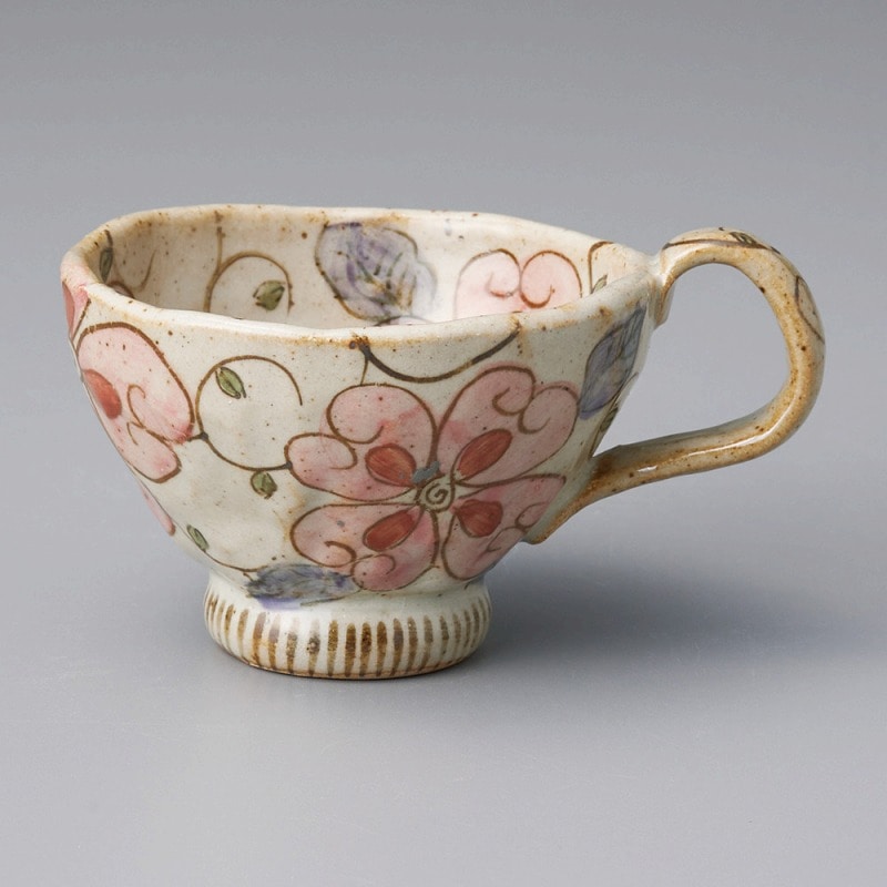 金正陶器 格子つなぎ花スープマグ(赤) 1個(ご注文単位1個)【直送品】