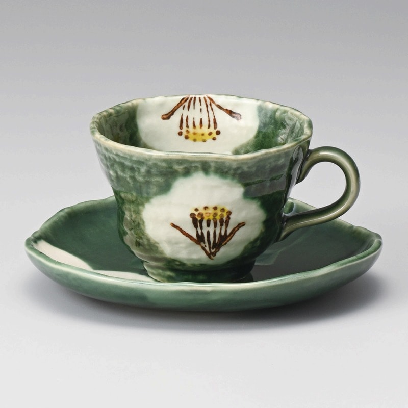 金正陶器 織部椿ｺｰﾋｰ碗 1個 ※カップ単品のみ（ご注文単位1個）【直送品】