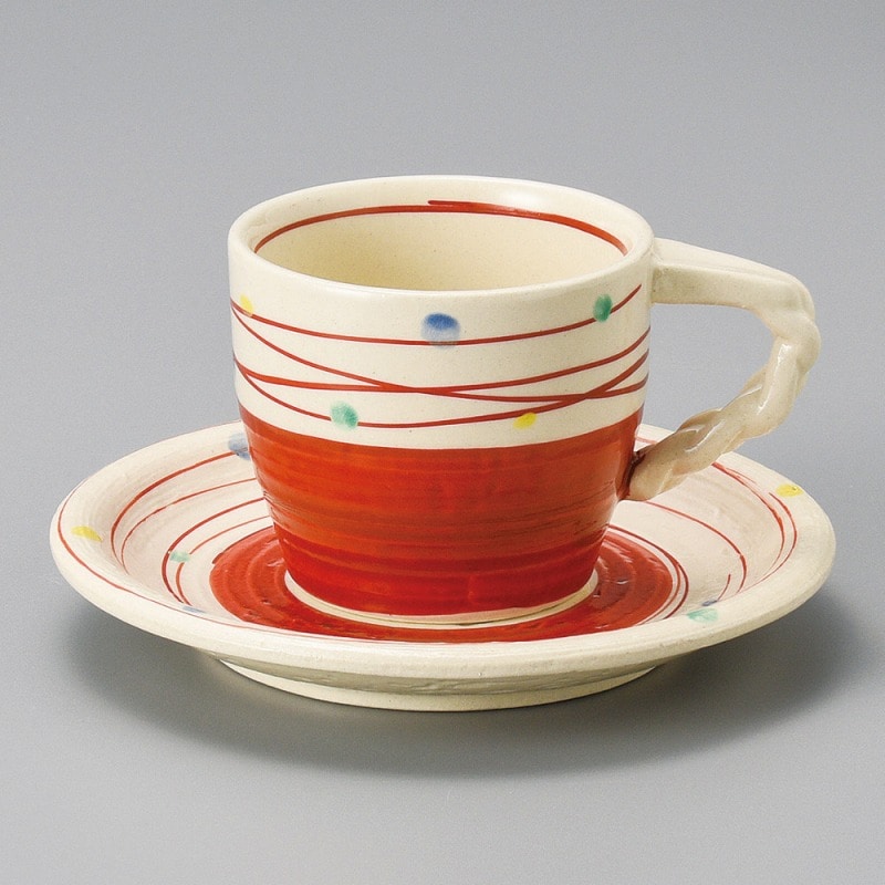 金正陶器 点彩渦(赤)ｺｰﾋｰ碗 1個 ※カップ単品のみ（ご注文単位1個）【直送品】