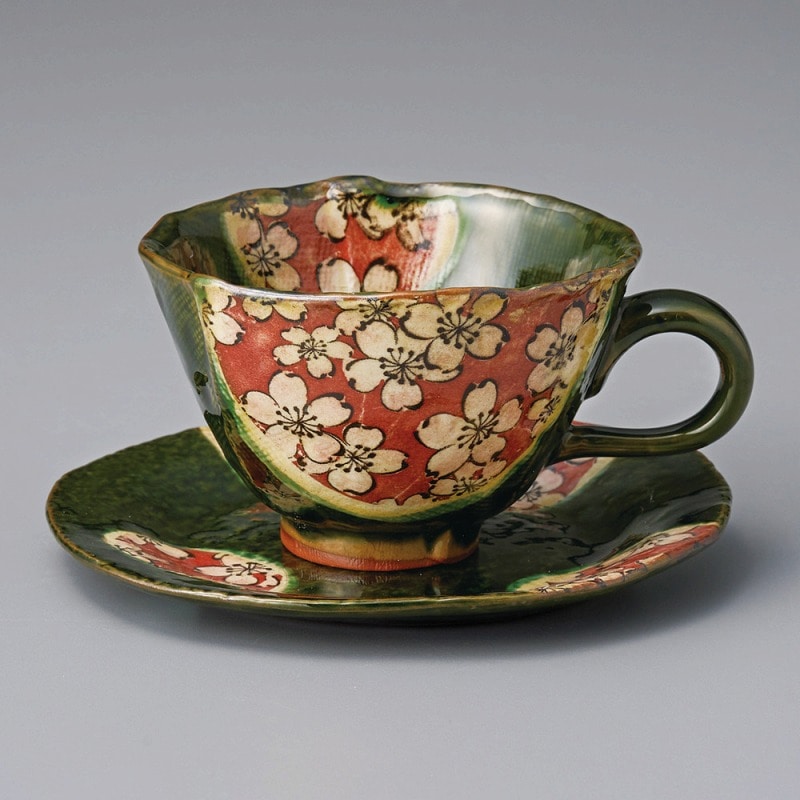 金正陶器 織部舞桜ｺｰﾋｰ碗 1個 ※カップ単品のみ（ご注文単位1個）【直送品】