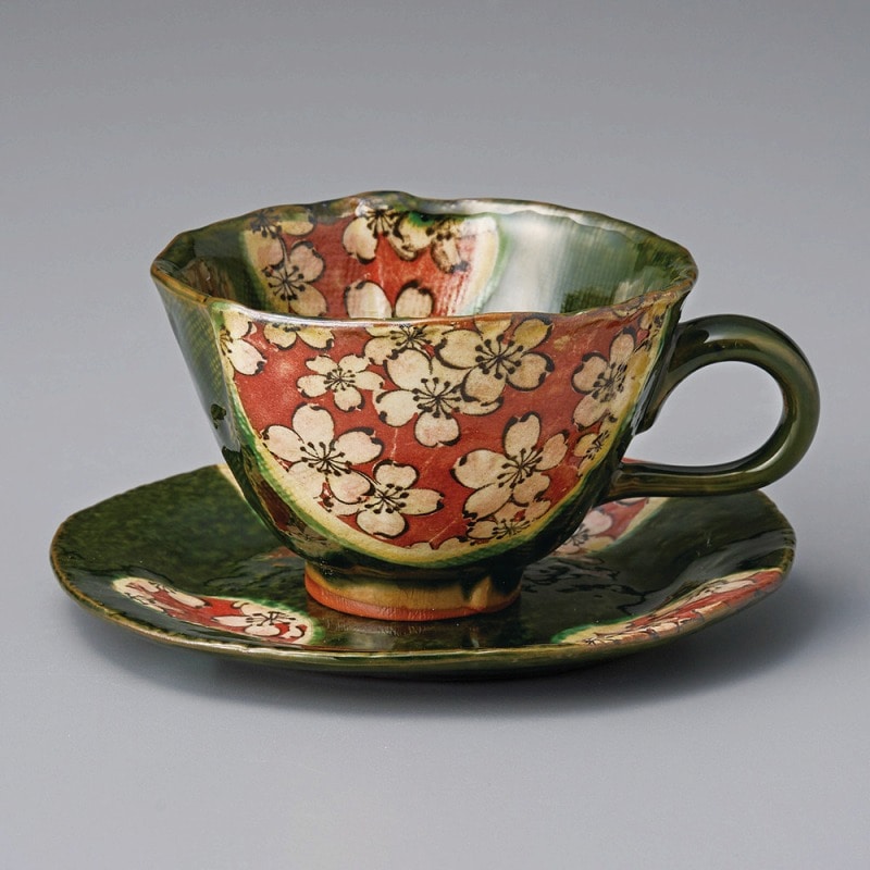 金正陶器 織部舞桜銘々皿(ｺｰﾋｰ受皿) 1個 ※ソーサー単品のみ（ご注文単位1個）【直送品】