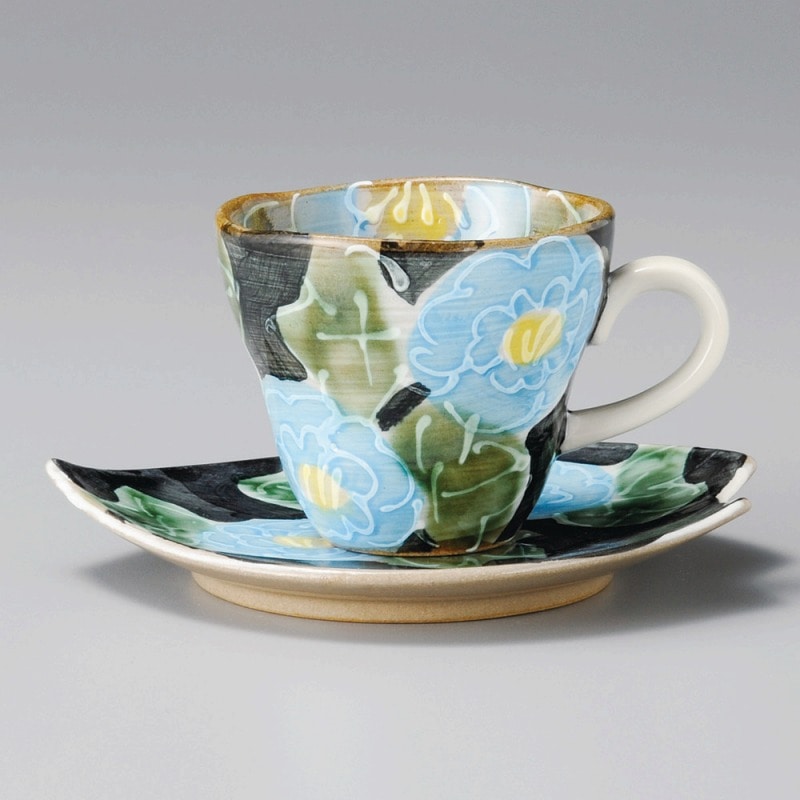 金正陶器 青いﾎﾞﾀﾝｺｰﾋｰ碗 1個 ※カップ単品のみ（ご注文単位1個）【直送品】