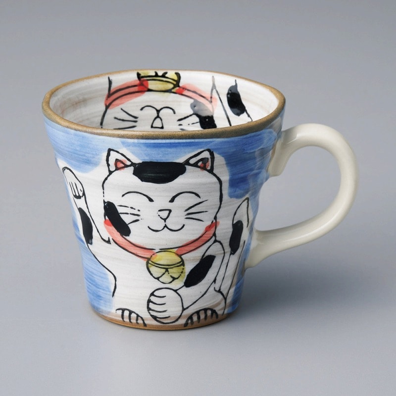 金正陶器 粉引ねこ青マグ 1個(ご注文単位1個)【直送品】