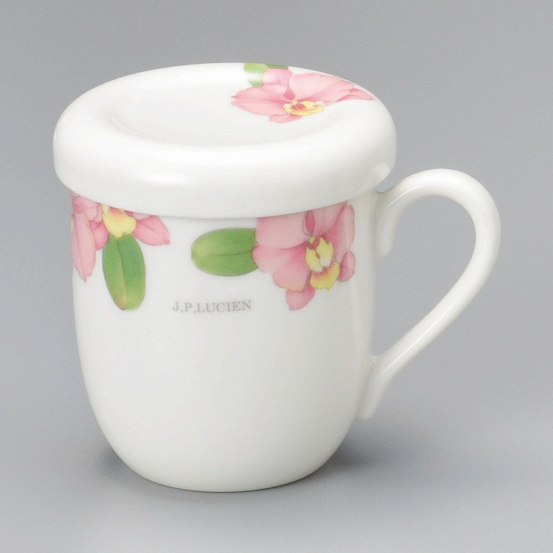 金正陶器 レインボーフラワー蓋付マグ(P)(茶こし付) 1個(ご注文単位1個)【直送品】