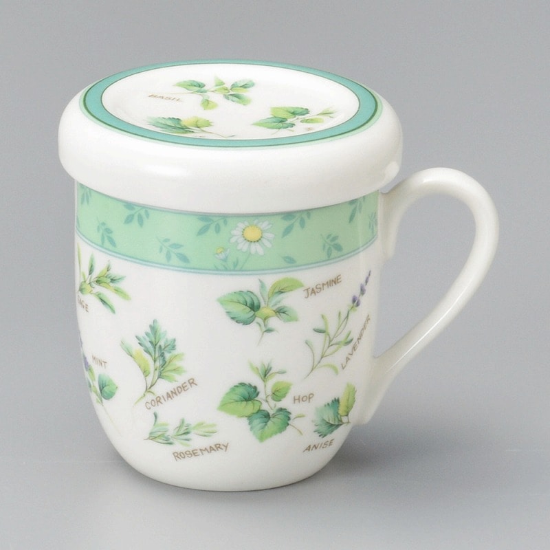 金正陶器 グリーンハーブ蓋付マグ(茶こし付) 1個(ご注文単位1個)【直送品】
