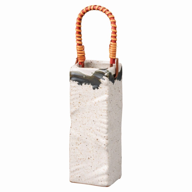 金正陶器 灰白黒流ﾂﾙ付角花瓶 1個（ご注文単位1個）【直送品】