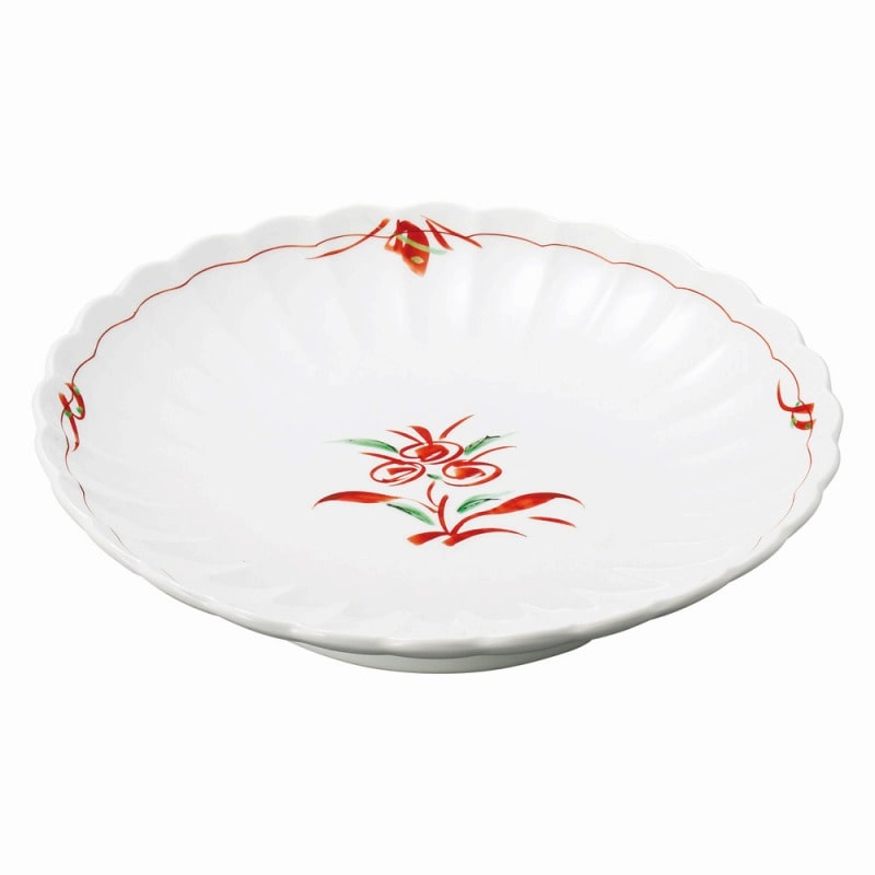 金正陶器 強化磁器 手描き赤絵花 菊型天皿 1個(ご注文単位1個)【直送品】