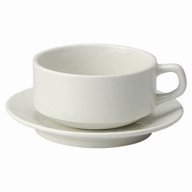 金正陶器 白粉引(黒い斑点) スタックスープ碗と受皿 1個(ご注文単位1個)【直送品】