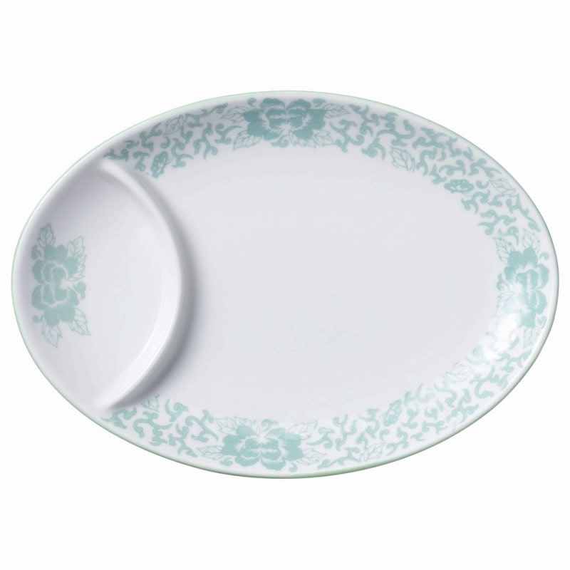 金正陶器 ヒスイぼたん 9.5吋仕切ギョーザ皿 1個(ご注文単位1個)【直送品】