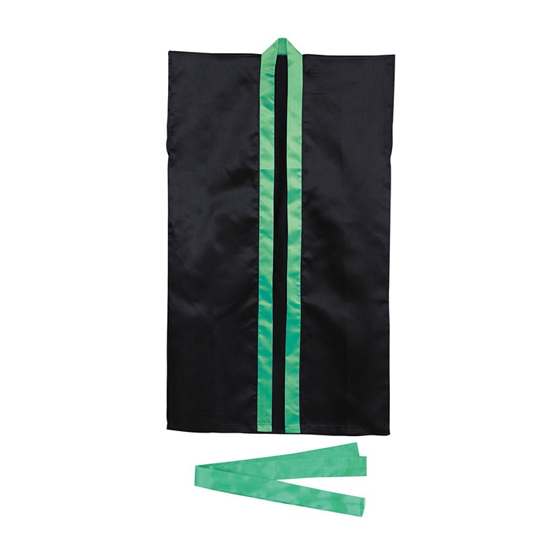 ㈱アーテックサテンロングハッピ黒(緑襟)S(ハチマキ付) 1枚(ご注文単位1枚)【直送品】