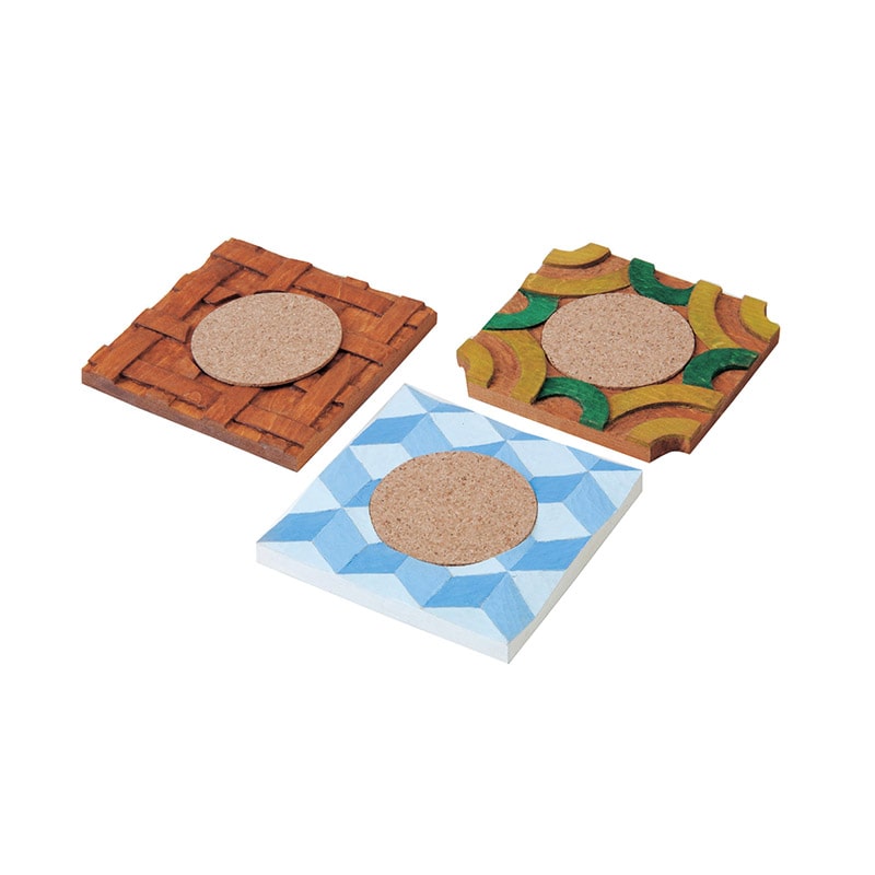 ㈱アーテック木彫コースター3枚組 1セット（ご注文単位1セット）【直送品】