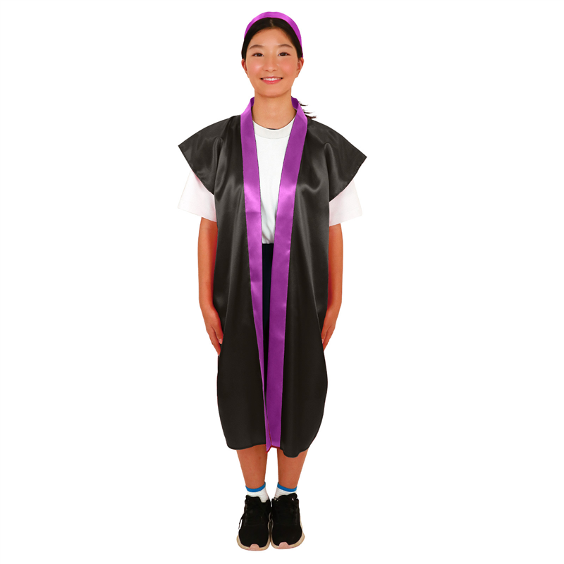 アーテック サテンロングハッピ(ハチマキ付) 黒(襟紫) M 1個（ご注文単位1個）【直送品】