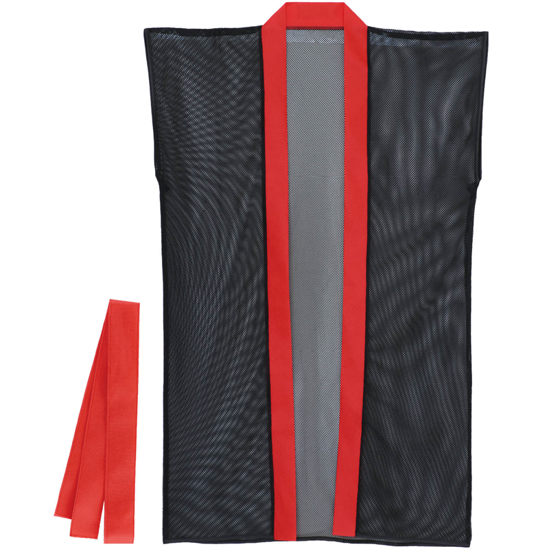 アーテック メッシュロングハッピ(ハチマキ付) 黒(赤襟) J 1個（ご注文単位1個）【直送品】