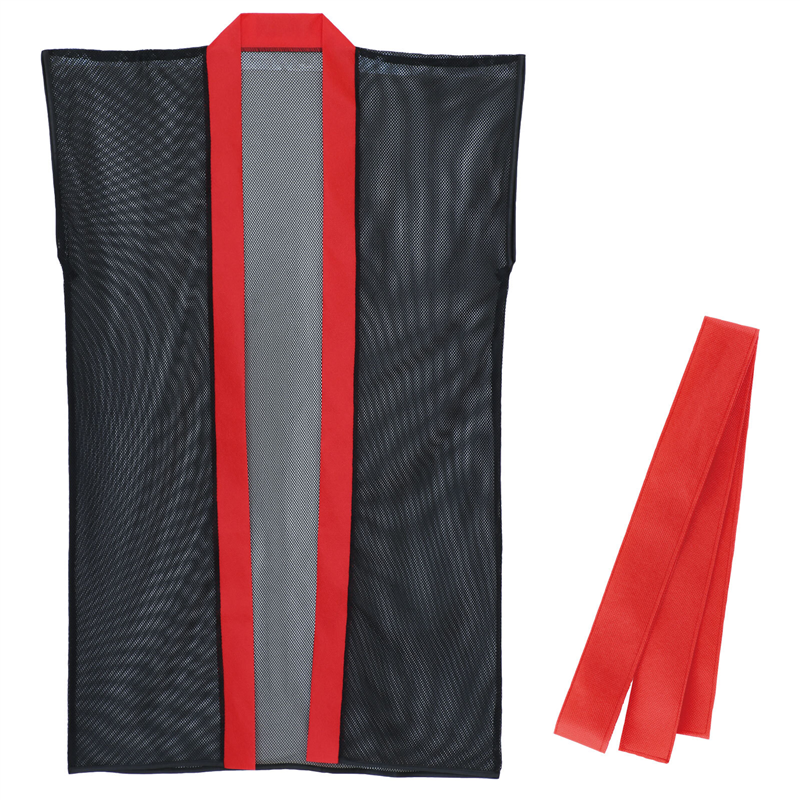 アーテック メッシュロングハッピ(ハチマキ付) 黒(赤襟) S 1個（ご注文単位1個）【直送品】