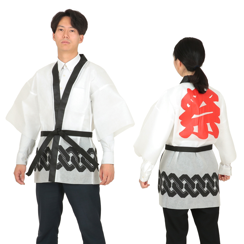 アーテック カラー不織布ハッピ 祭 吉原つなぎ柄 白 L 1個（ご注文単位1個）【直送品】