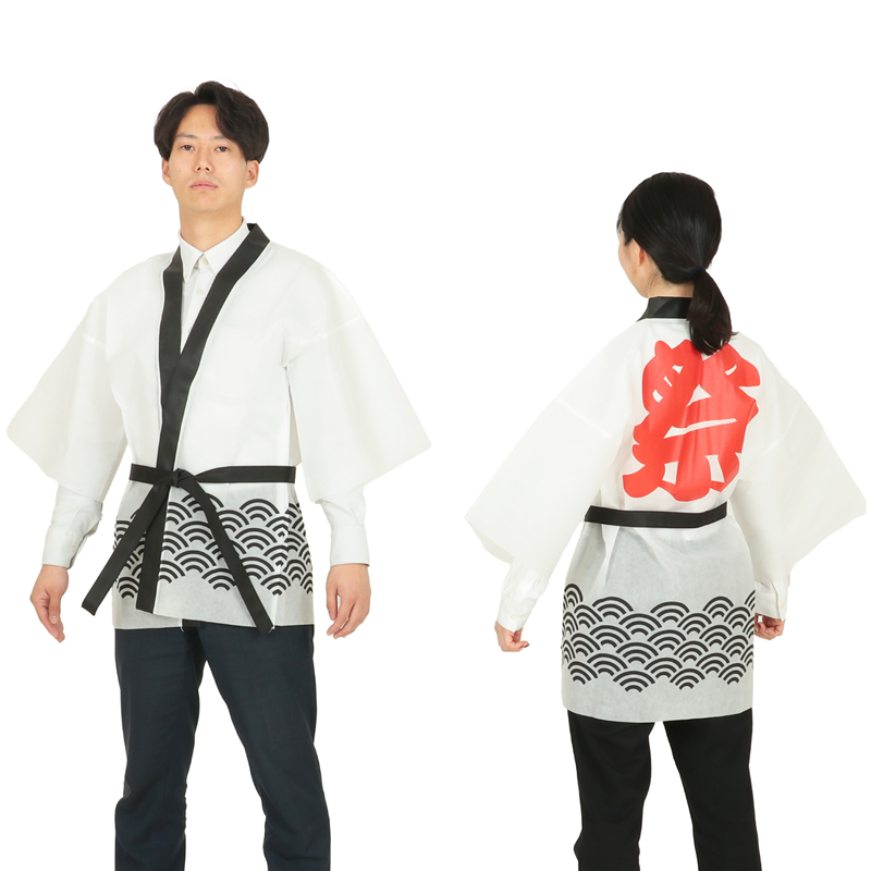 アーテック カラー不織布ハッピ 祭 青海波柄 白 L 1個（ご注文単位1個）【直送品】