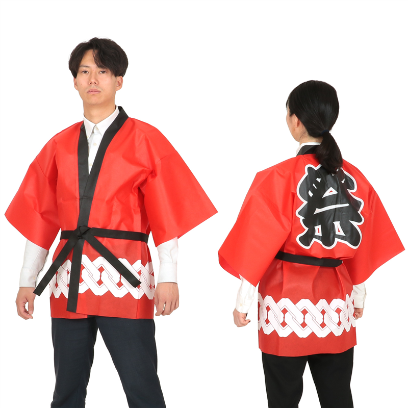 アーテック カラー不織布ハッピ 祭 吉原つなぎ柄 赤 L 1個（ご注文単位1個）【直送品】