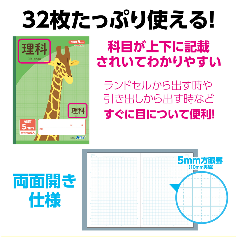 アーテック 5mm方眼ノート B5 グリーン 理科 32枚（ご注文単位1セット）【直送品】