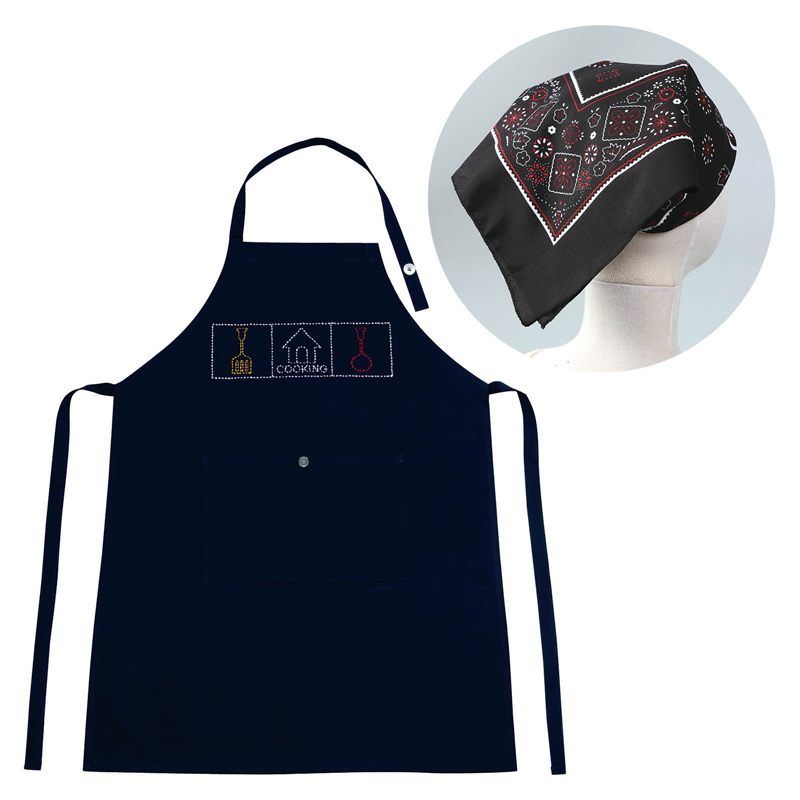 アーテック 基礎縫いエプロン 紺 バンダナ黒 （ご注文単位1セット）【直送品】
