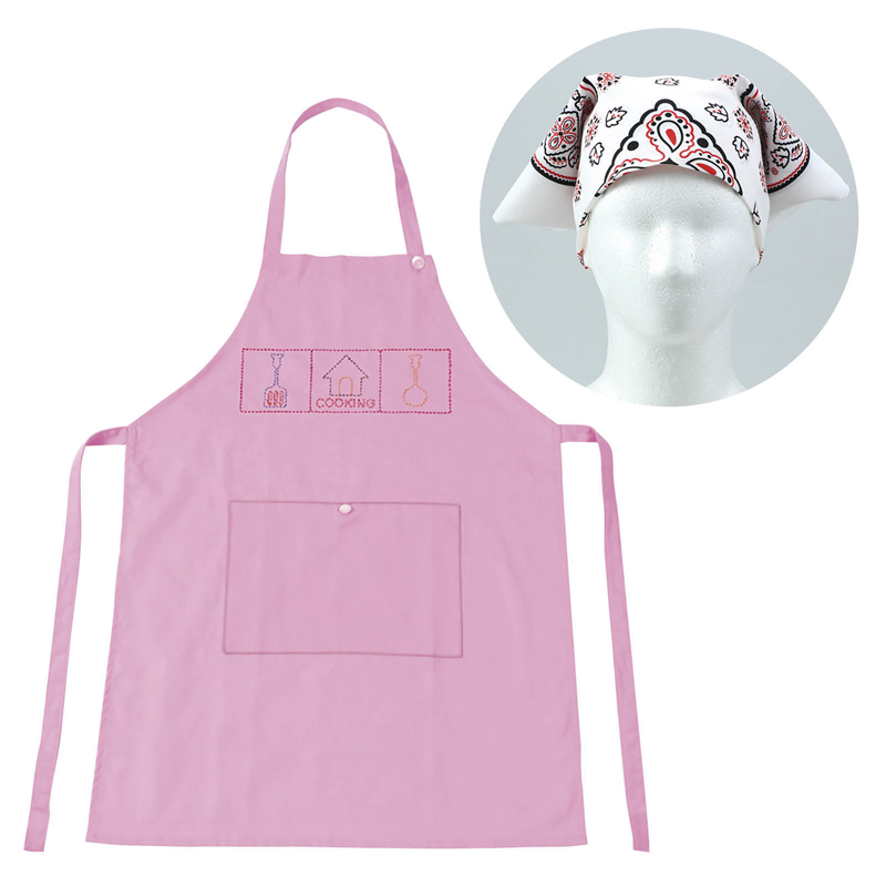 アーテック 基礎縫いエプロン ピンク バンダナ白 （ご注文単位1セット）【直送品】