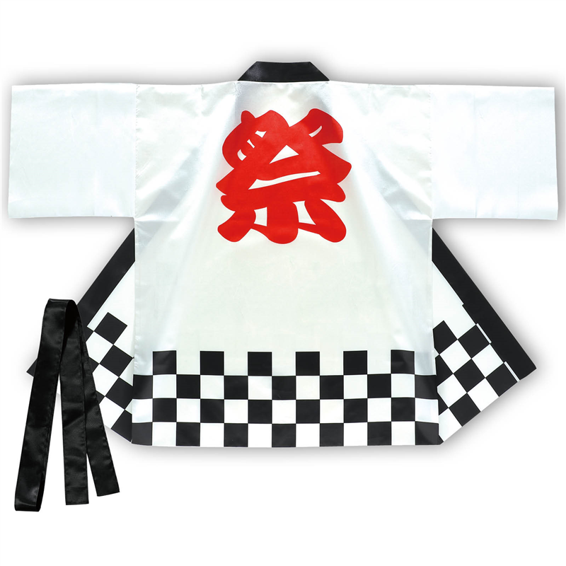 アーテック サテンハッピ 祭 市松柄 白 L 1枚（ご注文単位1枚）【直送品】