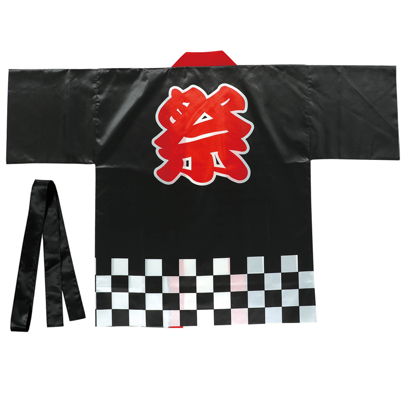 アーテック サテンハッピ 祭 市松柄 黒 L 1枚（ご注文単位1枚）【直送品】