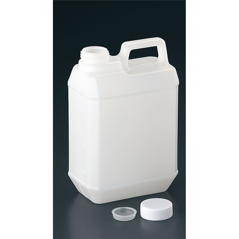 PE　手付平角ボトル　2L （中栓・キャップ付） 1個（ご注文単位1個）【直送品】