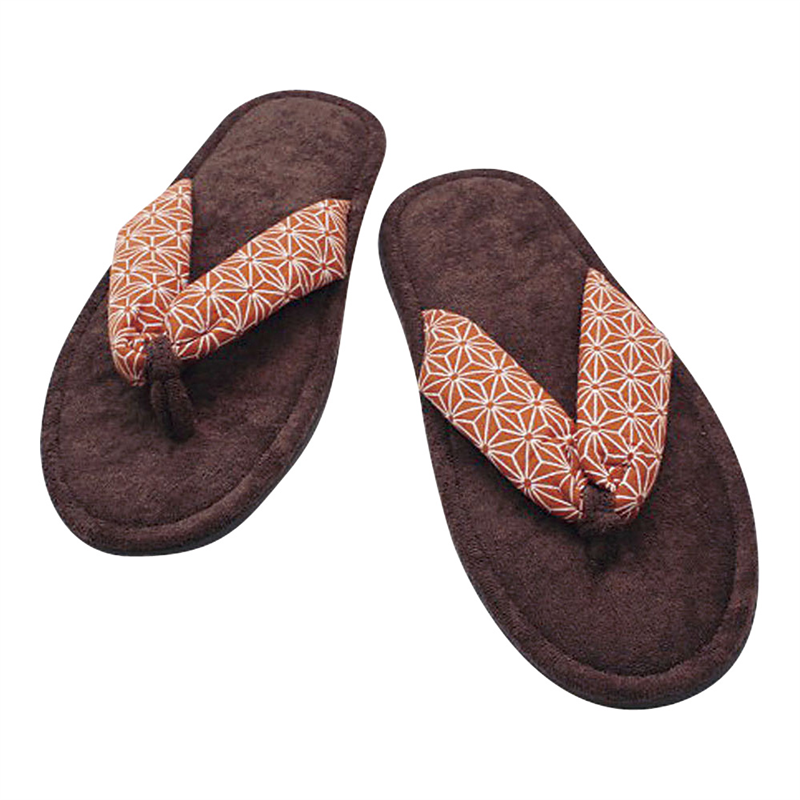 hanao　スリッパ 麻の葉柄　赤（10足入） 1袋（ご注文単位1袋）【直送品】