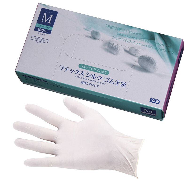 ラテックス シルク ゴム手袋(粉付) M (100枚入) 1箱(ご注文単位1箱)【直送品】