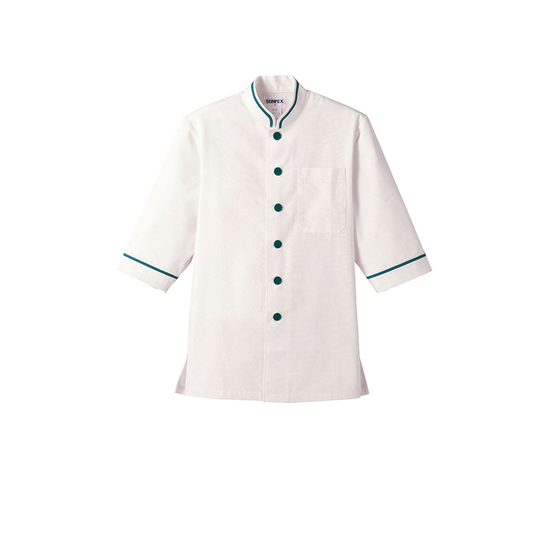 ショップコート D-1129 オフホワイト×グリーン M 1袋(ご注文単位1袋)【直送品】