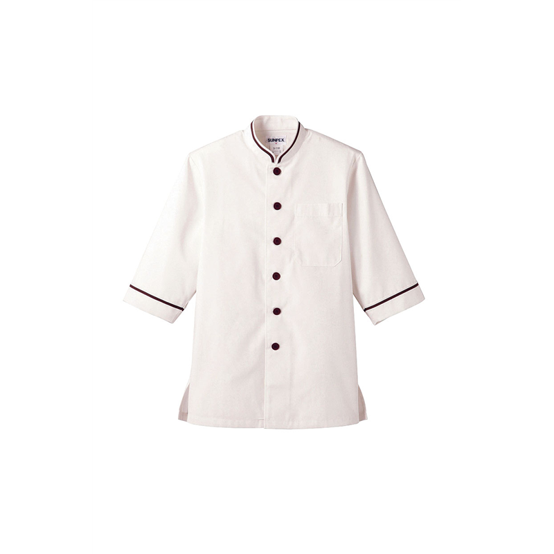 ショップコート D-1130 オフホワイト×ブラウン M 1袋(ご注文単位1袋)【直送品】