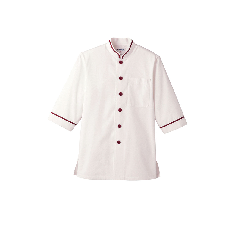 ショップコート D-1131 オフホワイト×ワイン S 1袋(ご注文単位1袋)【直送品】