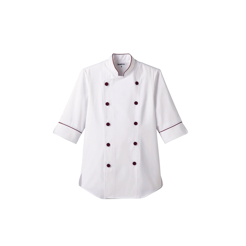 ショップコート　ET-1138 ホワイト×ワイン　L 1袋（ご注文単位1袋）【直送品】