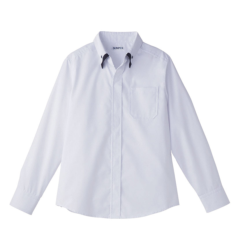 レイヤードBD衿長袖シャツ　S ET-1311　WT×BK 1袋（ご注文単位1袋）【直送品】