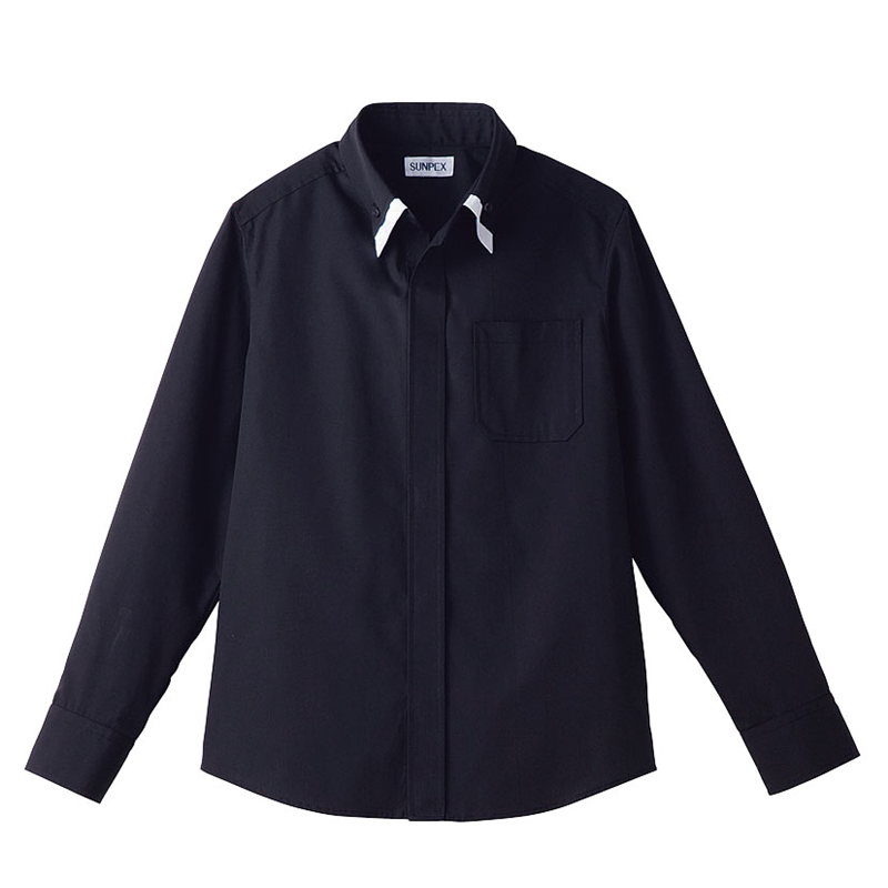 レイヤードBD衿長袖シャツ　S ET-1312　BK×WT 1袋（ご注文単位1袋）【直送品】