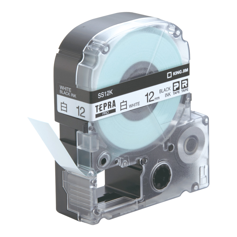テプラPRO用白ラベル　黒文字 12mm幅　SS12K 1箱（ご注文単位1箱）【直送品】