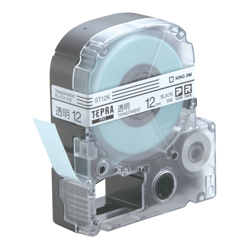 テプラPRO用透明ラベル　黒文字 12mm幅　ST12K 1箱（ご注文単位1箱）【直送品】