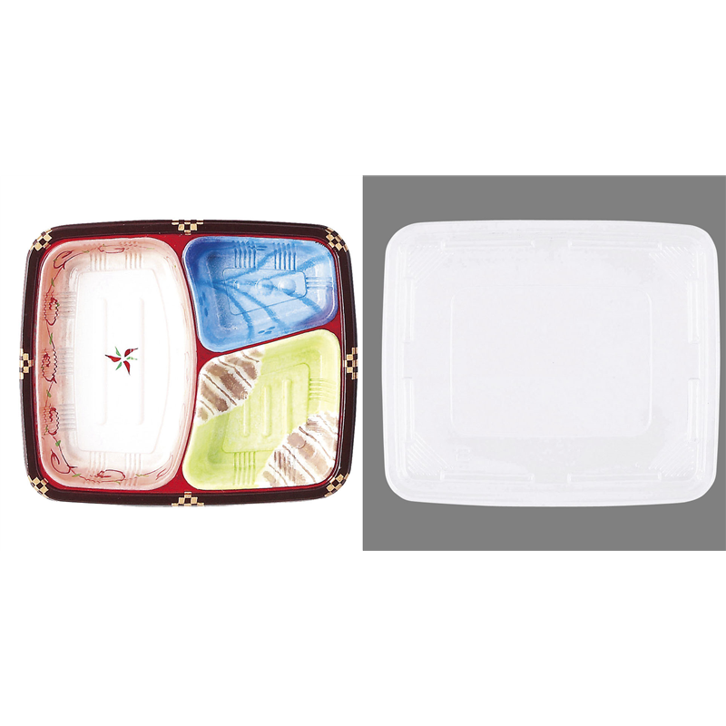 ワンウェイ　耐熱お弁当容器　T-24 三彩（蓋付・50セット入） 1袋（ご注文単位1袋）【直送品】